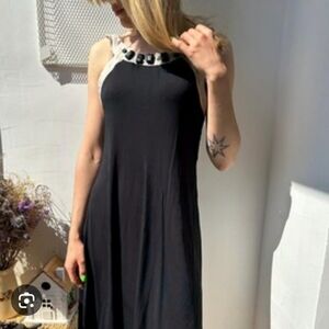 Max Mara Studio Black A-Line Jersey Dress XL | Sleeveless Midi Minimalist Italy